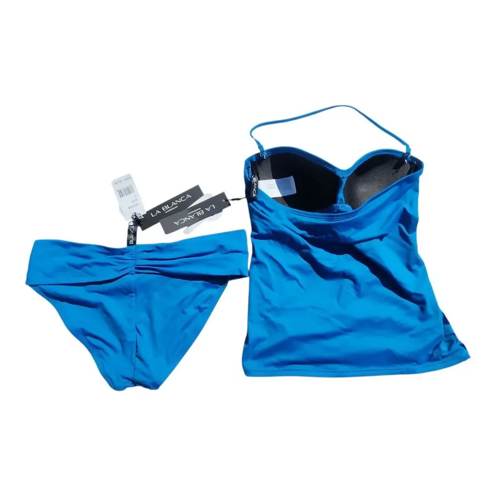 NWT La Blanca Island Goddess Bandeau Tankini Top Hipster Bottom Size 6 Blue